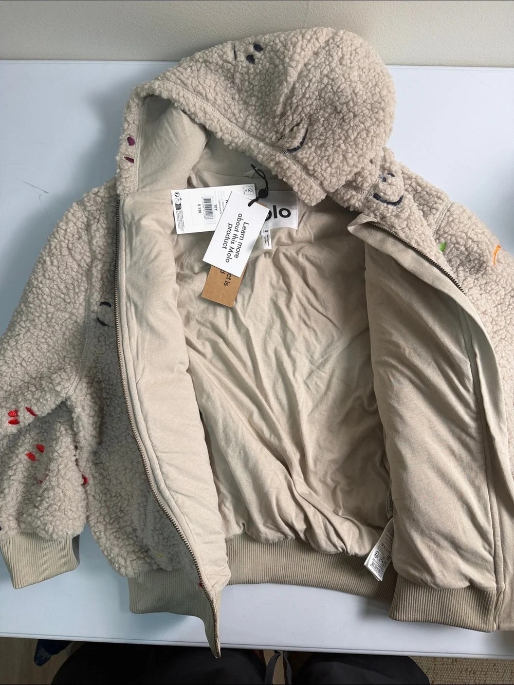 MOLO Kids Unisex Tan Sherpa Zip Hoodie Embroidered sz 10 NWT